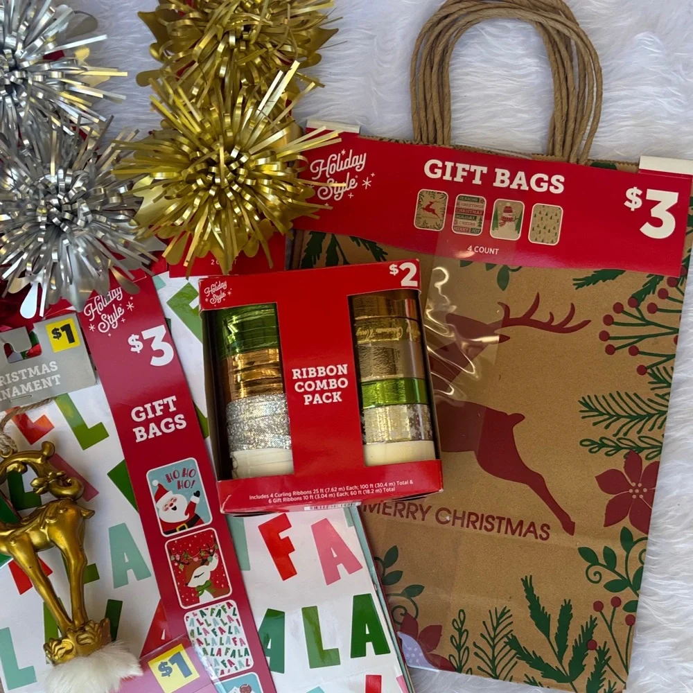 Festive Holiday Gift Bag Set with Red and Gold Accents